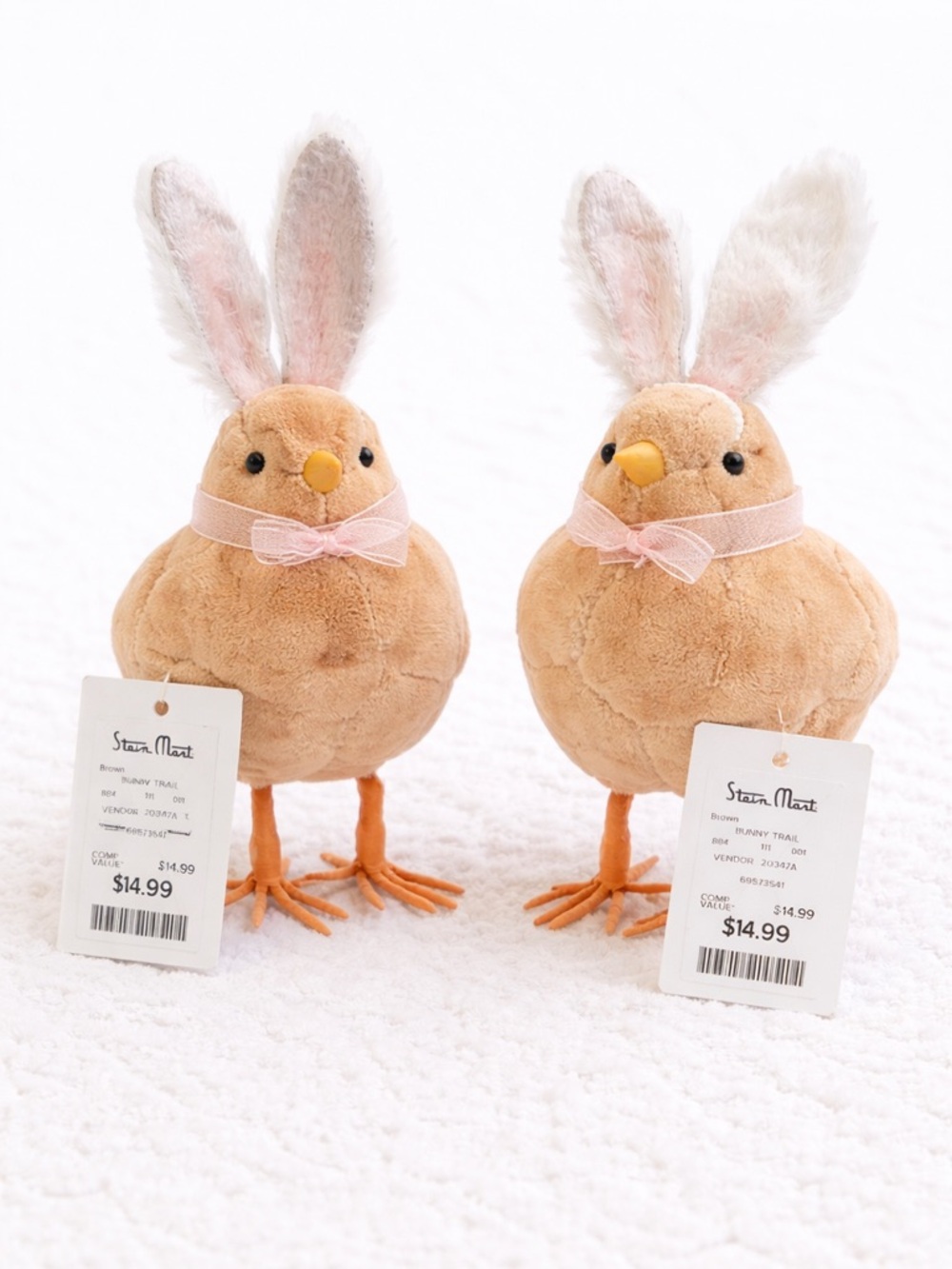 Set of 2 Bunny Chick Easter Plush Decor Posable Feet NWT